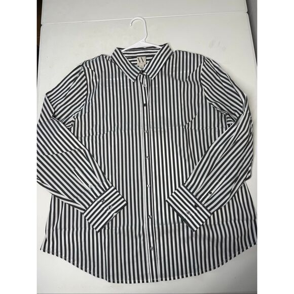 NWT Worthington Womens Top Sz XXL White Black Striped Long Sleeve Button Up - Picture 5 of 10